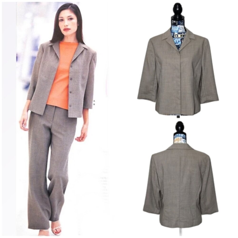 Vintage BROOKS BROTHERS 100% Wool Blazer Shirt Jacket Button Closure Taupe Sz 12